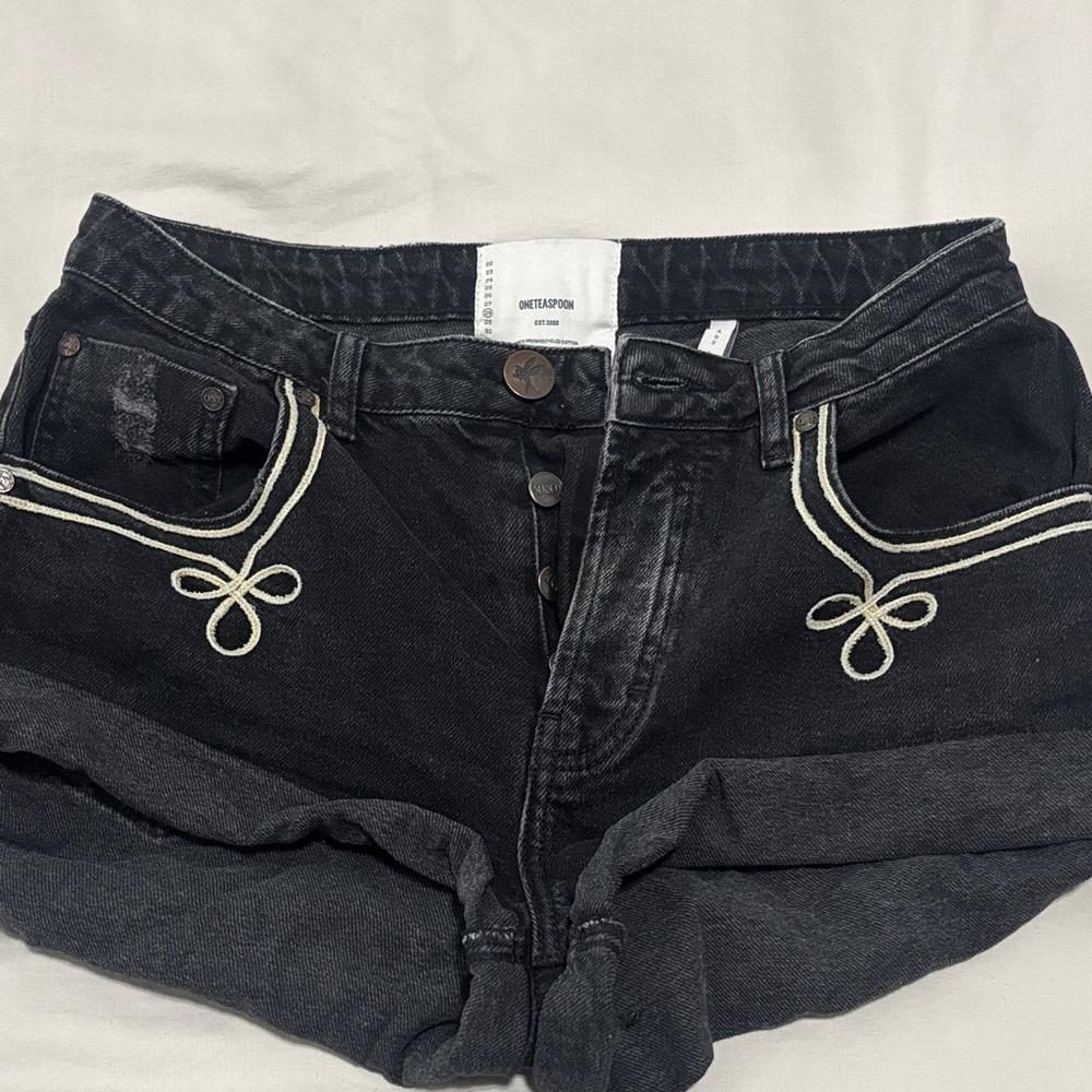 One Teaspoon Black Denim Shorts with Embroidered Details!!